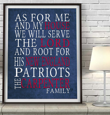 New England Patriots Boston Personalized "As for Me" Art Print