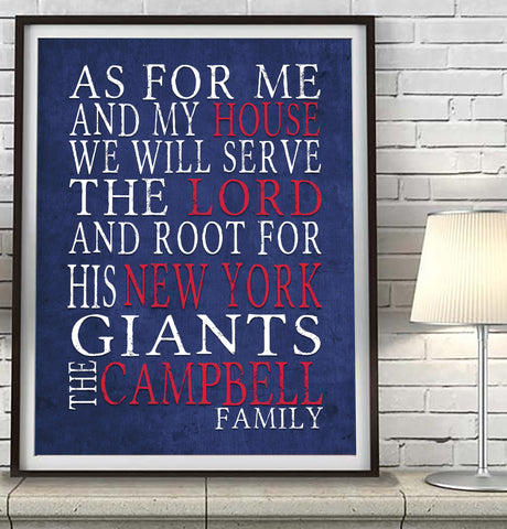 New York Giants personalized "As for Me" Art Print