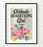 Obstinate Headstrong Girl - Jane Austen Quote - Dictionary Art Print