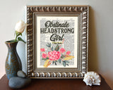 Obstinate Headstrong Girl - Jane Austen Quote - Dictionary Art Print