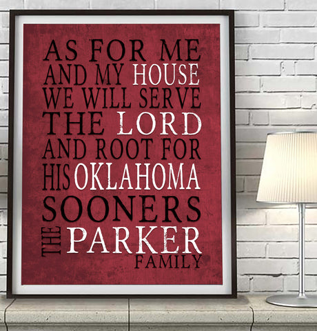 Oklahoma Sooners personalized "As for Me" Art Print