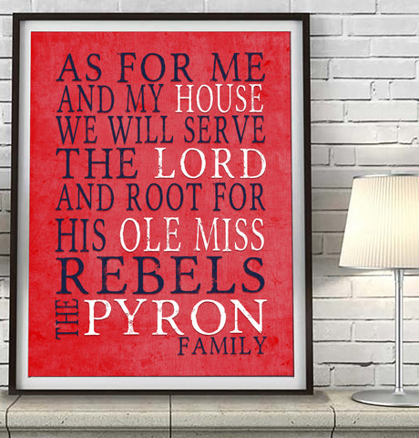 Ole Miss Rebels Mississippi personalized "As for Me" Art Print