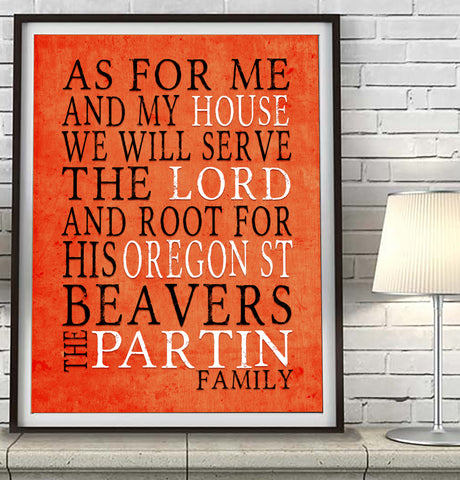 Oregon State Beavers personalized "As for Me" Art Print