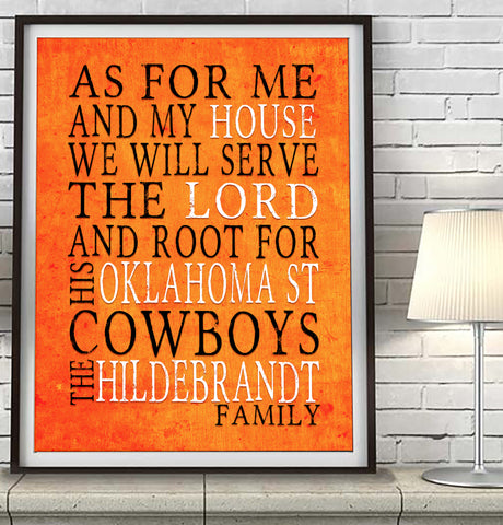 Oklahoma State Cowboys personalized "As for Me" Art Print