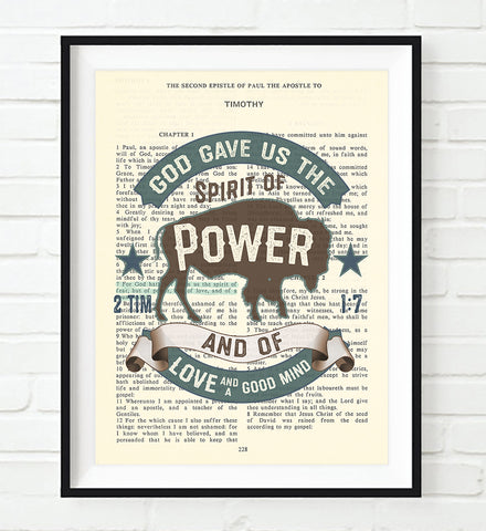 God Gave us the Spirit of Power - 2 Timothy 1:7 Vintage Bible Page Christian ART PRINT