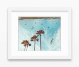 Palm Trees Boat Beach Swimming Man Collage Art  Photography Print, Coastal Wall Decor