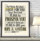 For I know the plans- Jeremiah 29:11  Bible Page Christian ART PRINT