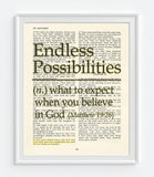 Endless Possibilities - Matthew 19:26 - Bible Page Christian ART PRINT
