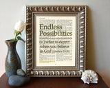 Endless Possibilities - Matthew 19:26 - Bible Page Christian ART PRINT