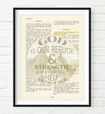 God is our Refuge & Strength - Psalm 46:1 Vintage Bible Page Christian ART PRINT