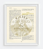 God is our Refuge & Strength - Psalm 46:1 Vintage Bible Page Christian ART PRINT