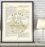 God is our Refuge & Strength - Psalm 46:1 Vintage Bible Page Christian ART PRINT