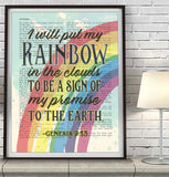 I Will Put My Rainbow in the Clouds - Genesis 9:13 Vintage Bible Page Christian ART PRINT