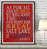 Real Salt Lake Soccer Club Personalized "As for Me and My House" Art Print