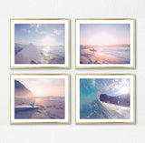 Surfing Photography Prints, Set of 4, Beach Coastal Wall Decor