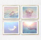 Sea Creatures Photography Prints, Set of 4, Nautical Wall Decor