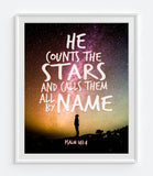 He Counts the Stars and Calls Them All By Name - Psalm 147:4 Bible Verse Photography PRINT or CANVAS