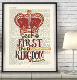 Seek first His kingdom-Matthew 6:33 Bible Page Christian ART PRINT