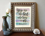You are the God who Sees Me - Genesis 16:13 Vintage Bible Page Christian ART PRINT