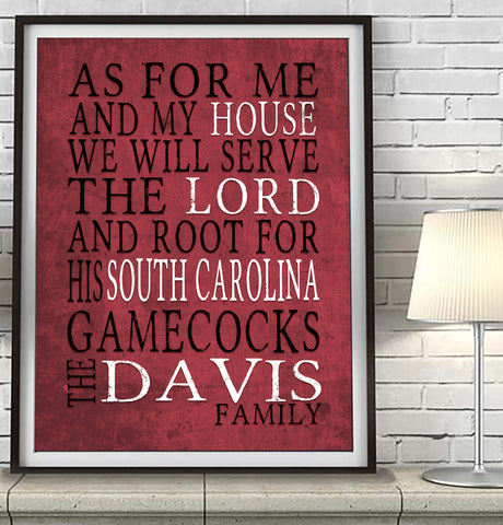 South Carolina Gamecocks Personalized "As for Me" Art Print