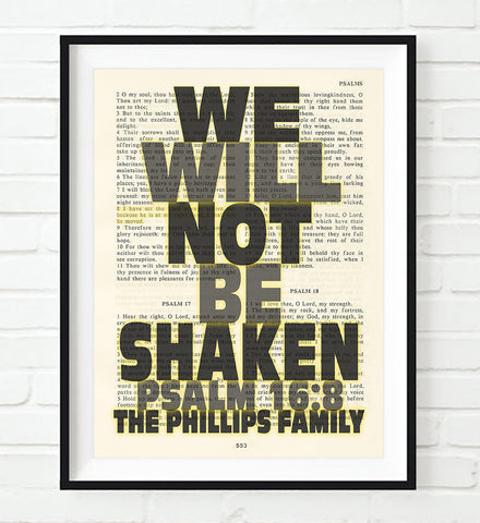 We Will Not Be Shaken- Psalm 16:8 Personalized Bible Art Print
