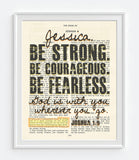 Be Strong. Be Courageous. Be Fearless.-Joshua 1:9 Personalized Bible Page ART PRINT