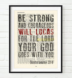 Be Strong & Courageous- Deuteronomy 31:6 Personalized Vintage Bible Page ART PRINT