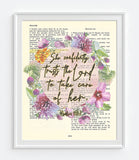 She confidently trusts in the Lord to take care of her - Psalm 112:7 - Bible Verse Page Art Print