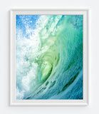 Teal Blue Green Ocean Series Photography Prints, Set of 4, Starfish, Surfboard, Waves, Coastal Nautical Wall Decor