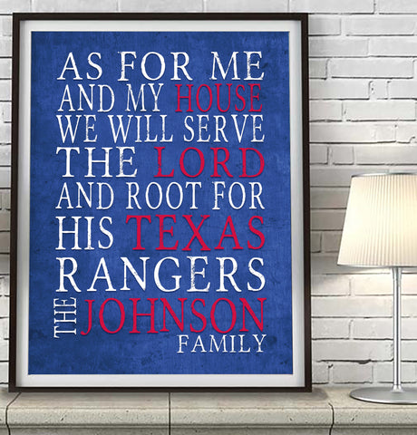 Texas Rangers Personalized "As for Me" Art Print