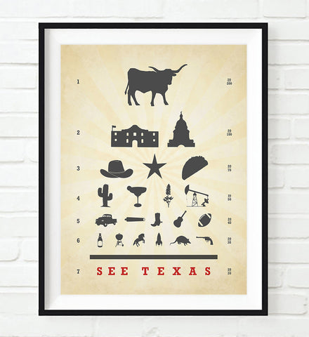 See Texas Eye Chart Art Print Poster Gift