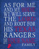 Texas Rangers Personalized "As for Me" Art Print