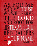 Texas Tech Red Raiders Personalized "As for Me" Art Print