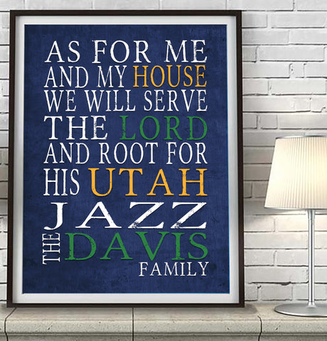 Utah Jazz basketball Personalized "As for Me" Art Print