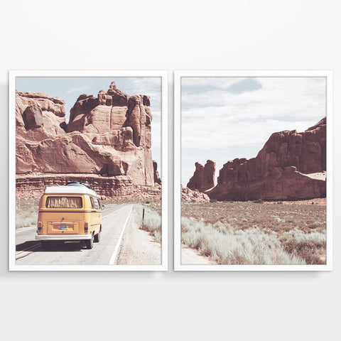 Volkswagen Vw Bus in Arizona Photography Prints, Set of 2, Adventure Wall Decor