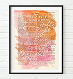 Whatever is True - Philippians 4:8 Bible Page Christian Art Print