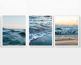 Dusk Ocean Waves Photography Prints, Set of 3, Coastal Wall Decor