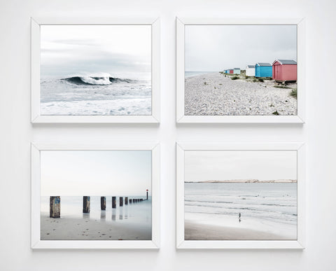 Misty Ocean Beach Photography Prints, Set of 4, Coastal Wall Decor