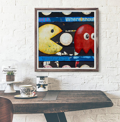 Wakawakawaka - Pac-Man mixed media collage painting - Danny Phillips Fine Art Print