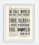 Take Heart! John 16:33 Bible Page Christian ART PRINT