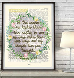 As the heavens are Higher than the Earth - Isaiah 55:9 - Bible Verse Page Art Print