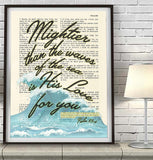 Mightier than Waves is God's Love- Psalms 93:4 Bible Page ART PRINT