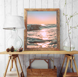 Pink Sunset Sunrise Ocean Wave Photography Print, Coastal Wall Decor