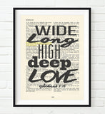 Wide, long, high, deep Love - Ephesians 3:18 -Vintage Bible Highlighted Verse Scripture Page- Christian Wall ART PRINT