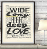 Wide, long, high, deep Love - Ephesians 3:18 -Vintage Bible Highlighted Verse Scripture Page- Christian Wall ART PRINT
